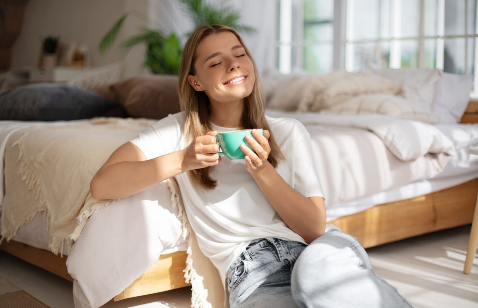 Young woman relaxes in sunlight